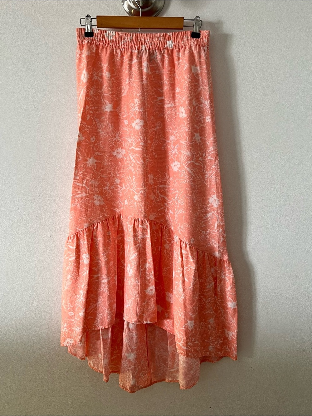 Floral Tiered Maxi Skirt in Coral Pink Sz S